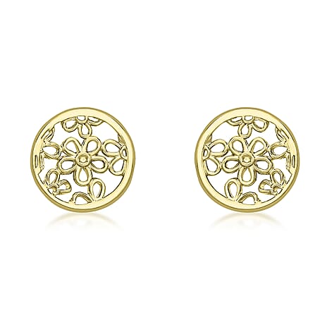 9K Yellow Gold 7mm Filigree Round Stud Earrings