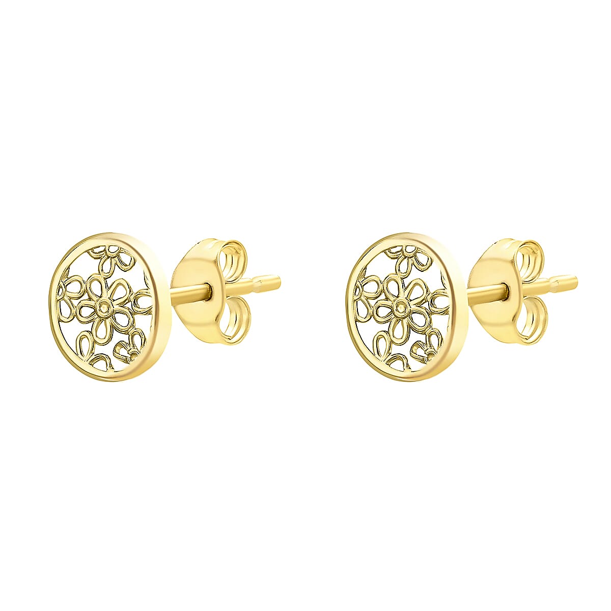 9K Yellow Gold 7mm Filigree Round Stud Earrings