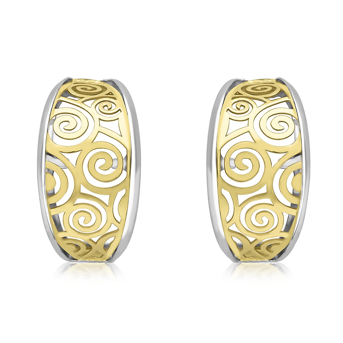 9K Two Colour Gold 6mm X 12mm Swirl Half Creole Earrings