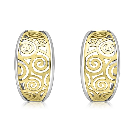 9K Two Colour Gold 6mm X 12mm Swirl Half Creole Earrings