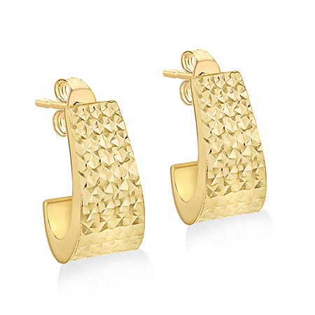 9K Yellow Gold 8mm X 15.5mm Diamond Cut J Shape Tapered Stud Earrings