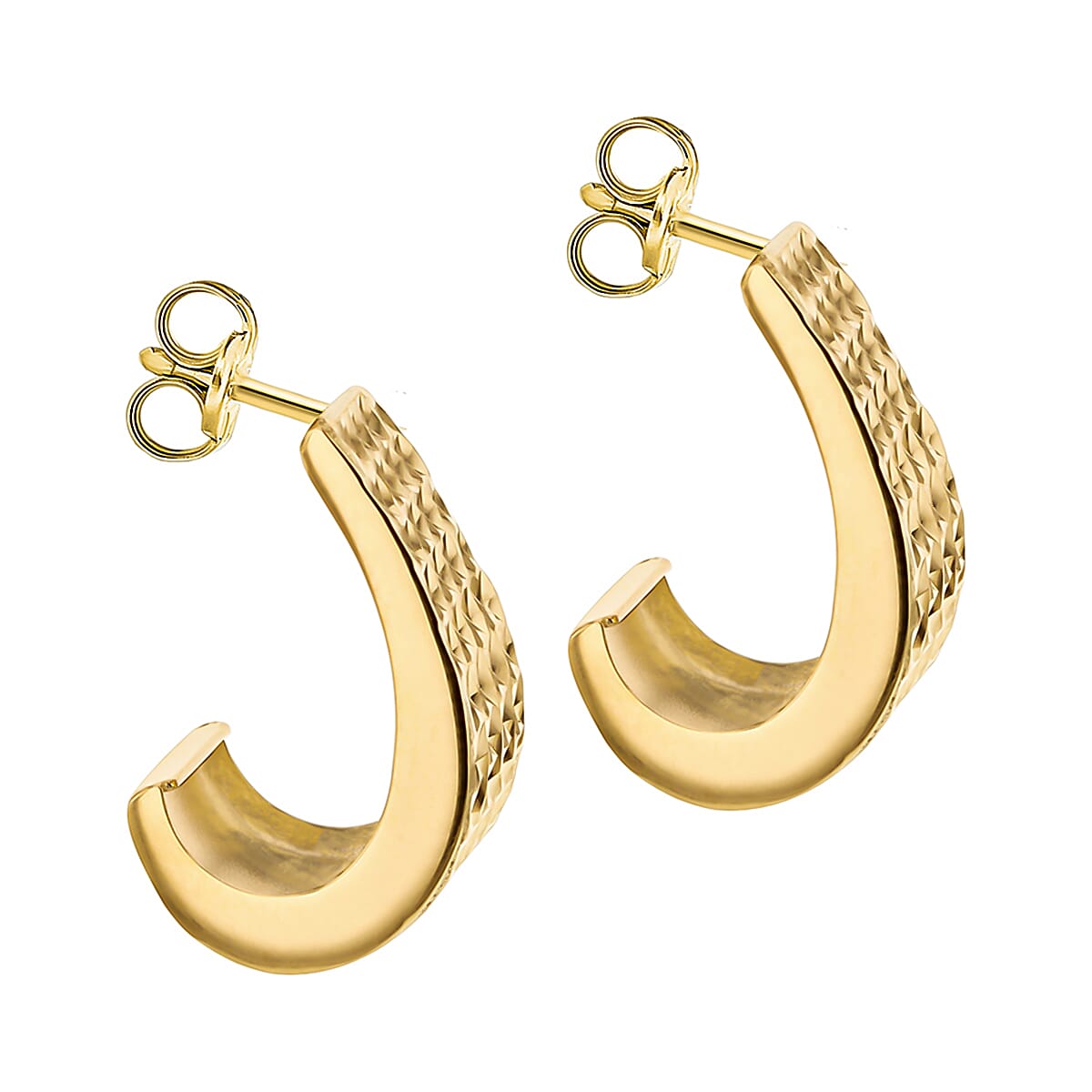 9K Yellow Gold 8mm X 15.5mm Diamond Cut J Shape Tapered Stud Earrings