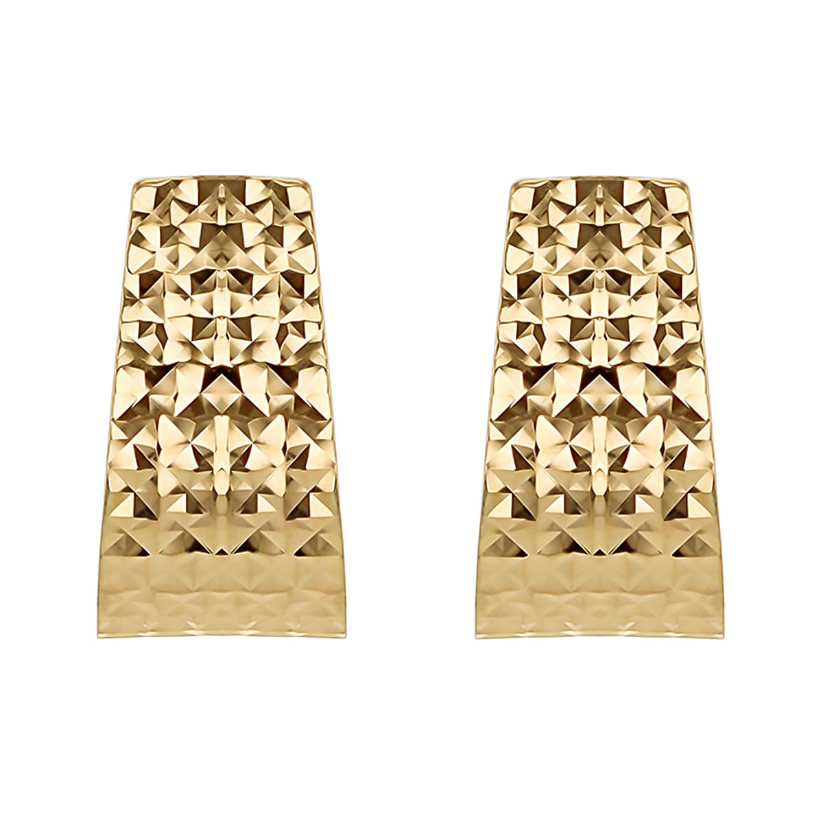 9K Yellow Gold 8mm X 15.5mm Diamond Cut J Shape Tapered Stud Earrings