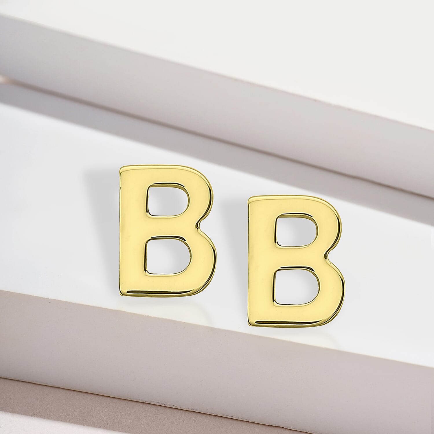 9K Yellow Gold 3.5mm X 5mm 'B' Initial Stud Earrings