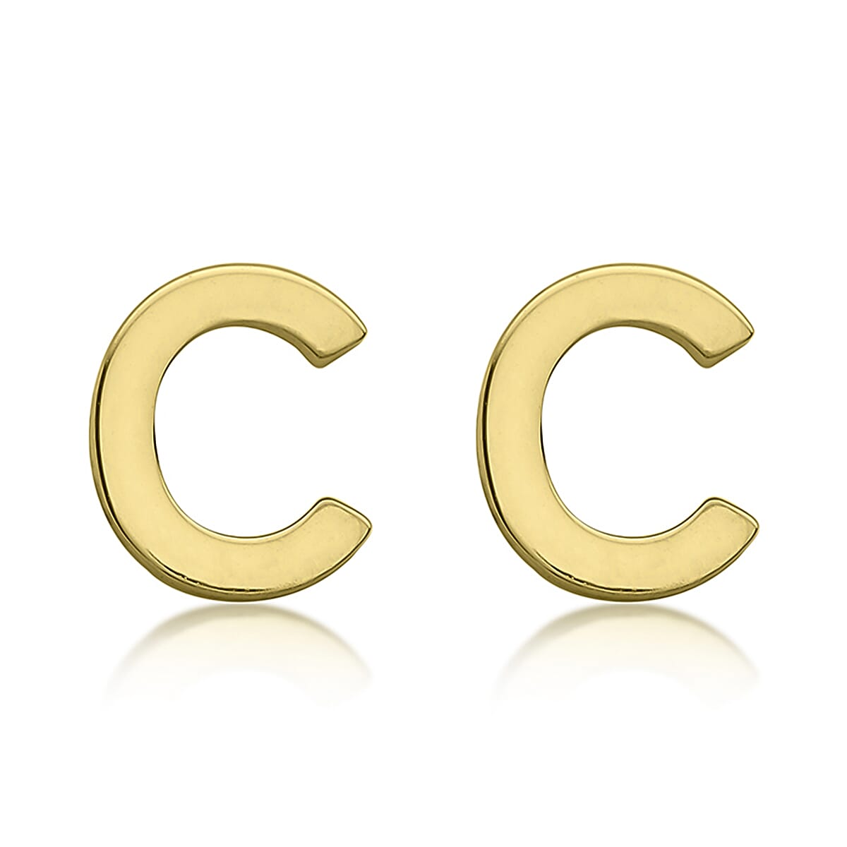 9K Yellow Gold 4mm X 5mm 'C' Initial Stud Earrings