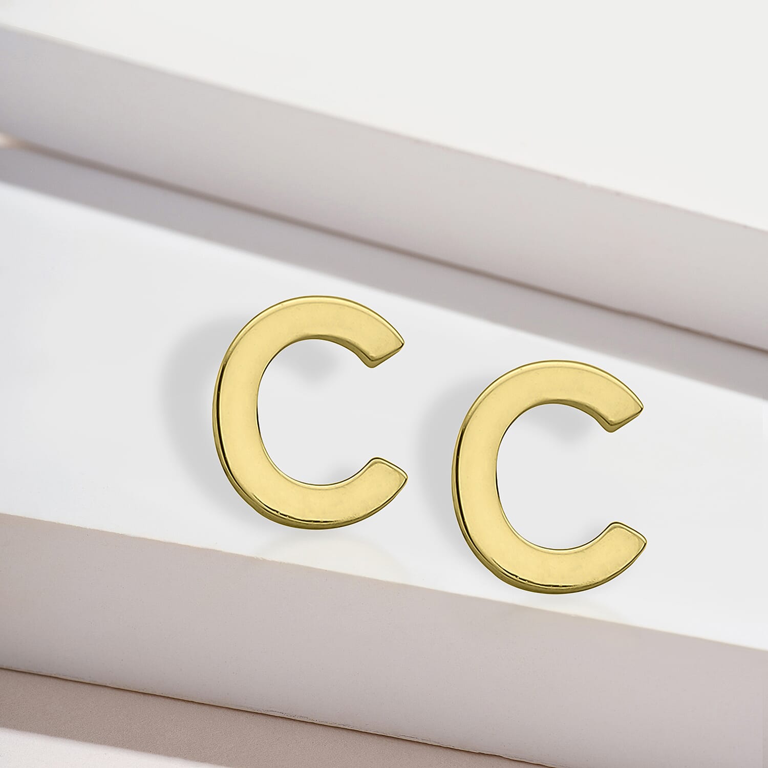 9K Yellow Gold 4mm X 5mm 'C' Initial Stud Earrings