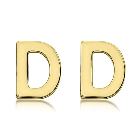 9K Yellow Gold 4mm X 5mm 'D' Initial Stud Earrings