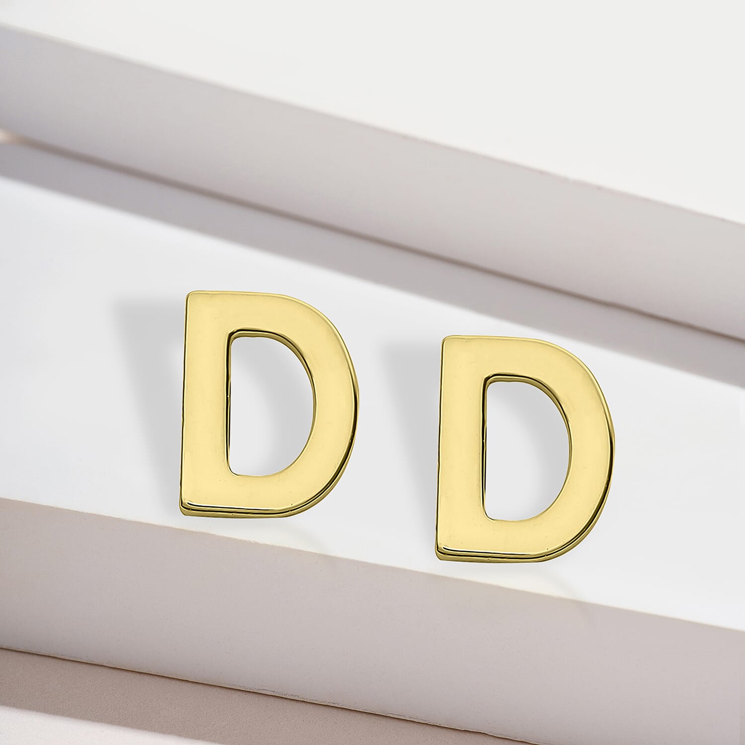 9K Yellow Gold 4mm X 5mm 'D' Initial Stud Earrings