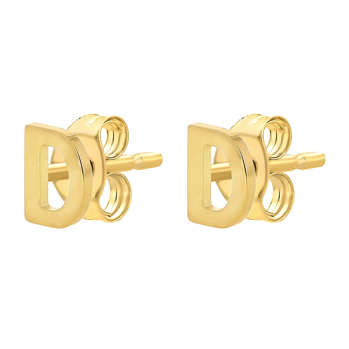 9K Yellow Gold 4mm X 5mm 'D' Initial Stud Earrings