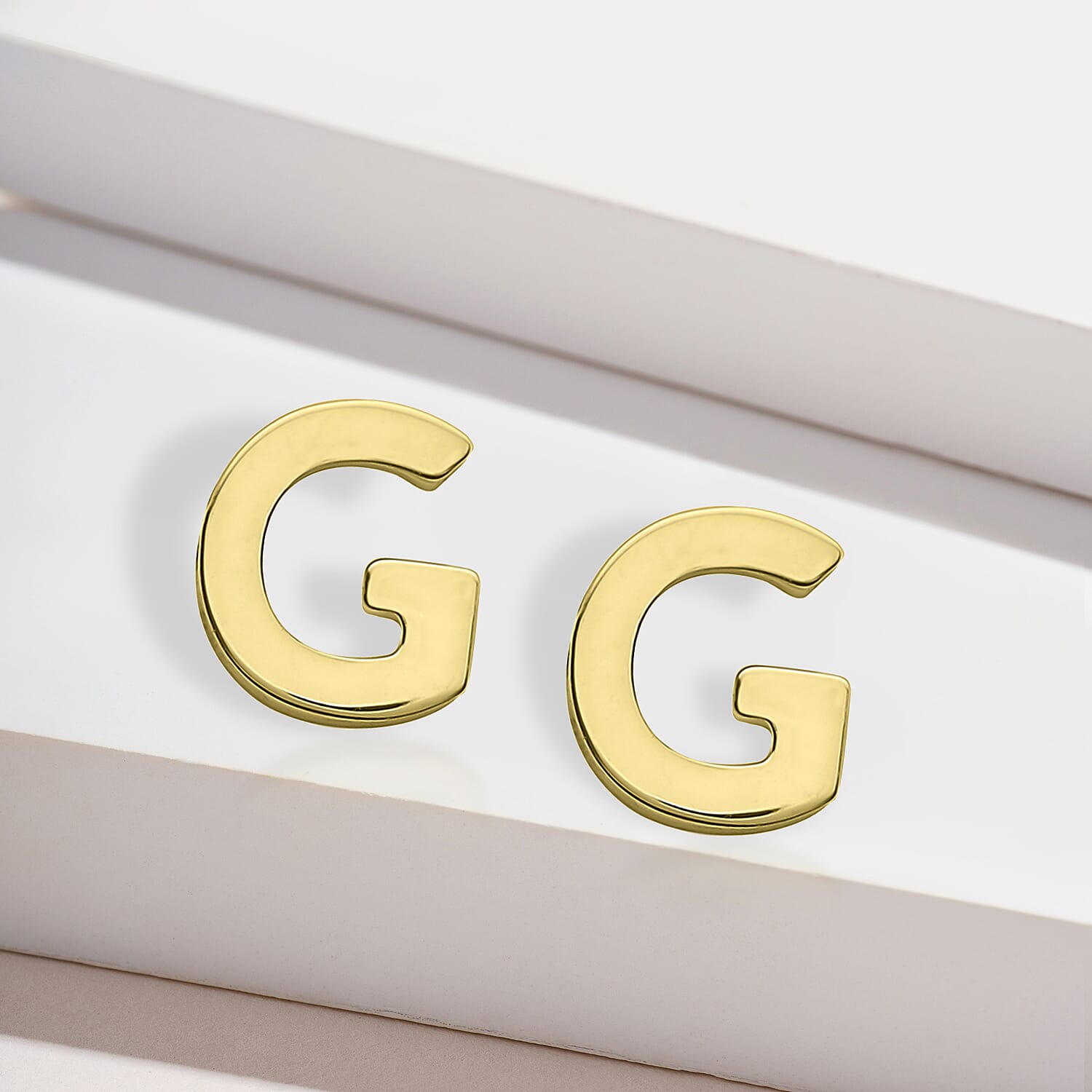 9K Yellow Gold 4.5mm X 5mm 'G' Initial Stud Earrings