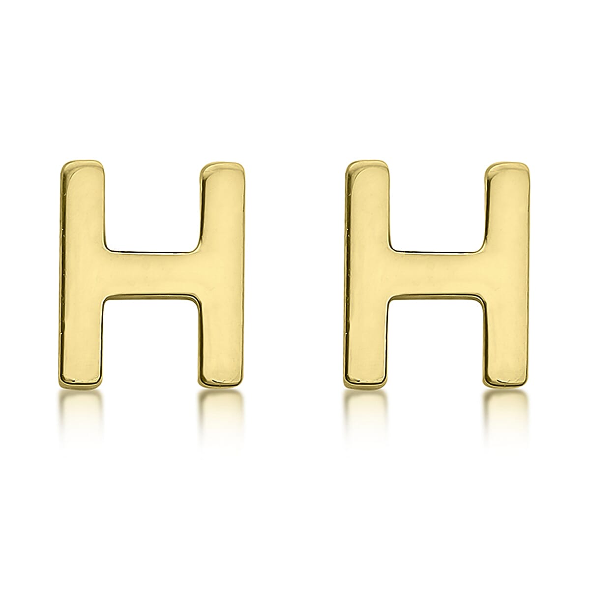 9K Yellow Gold 4mm X 5mm 'H' Initial Stud Earrings