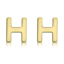 9K Yellow Gold 4mm X 5mm 'H' Initial Stud Earrings