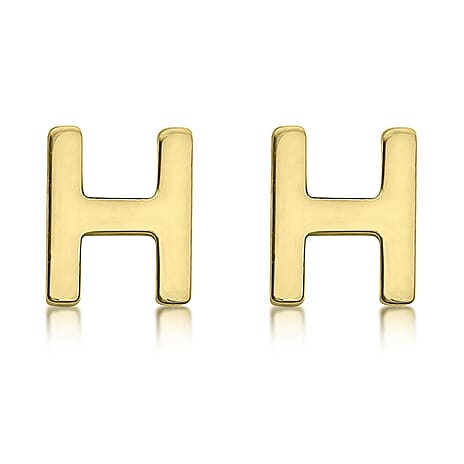 9K Yellow Gold 4mm X 5mm 'H' Initial Stud Earrings