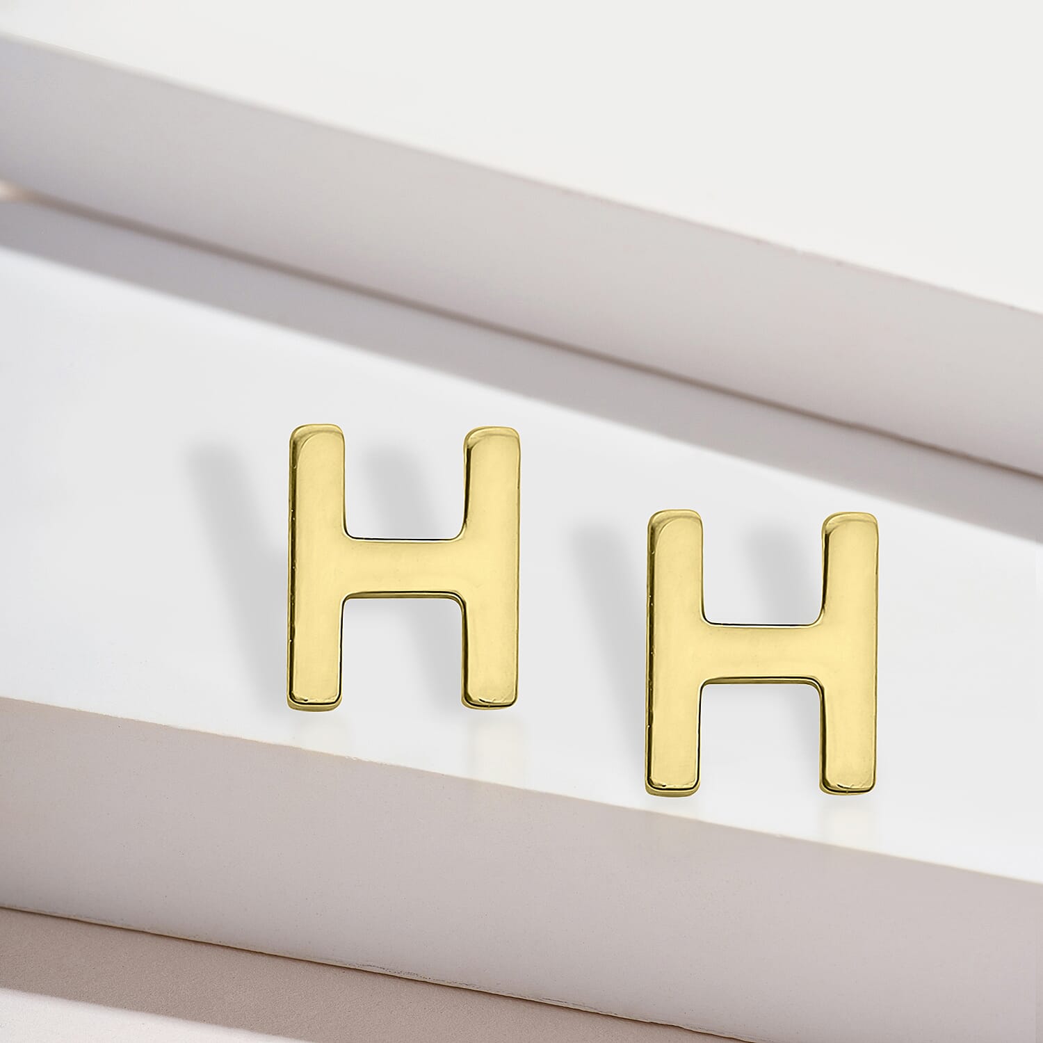 9K Yellow Gold 4mm X 5mm 'H' Initial Stud Earrings