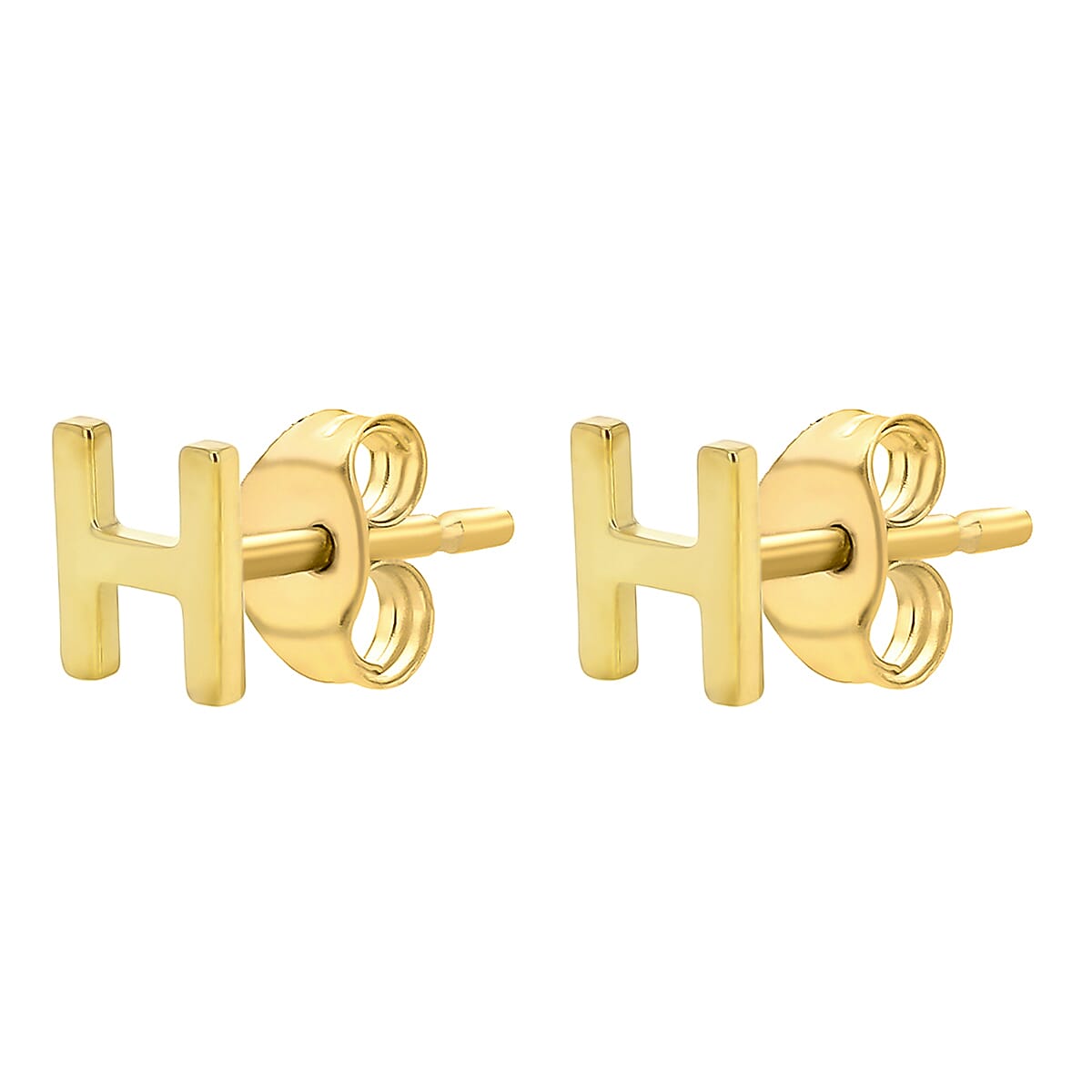 9K Yellow Gold 4mm X 5mm 'H' Initial Stud Earrings