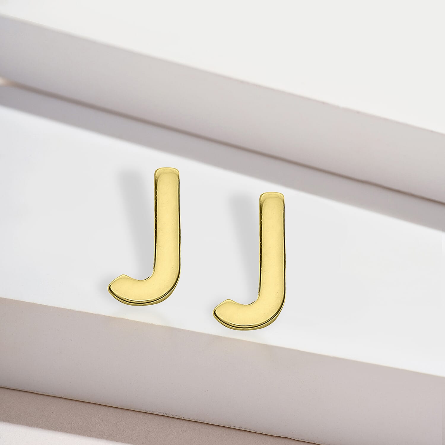 9K Yellow Gold 2.5mm X 5mm 'J' Initial Stud Earrings