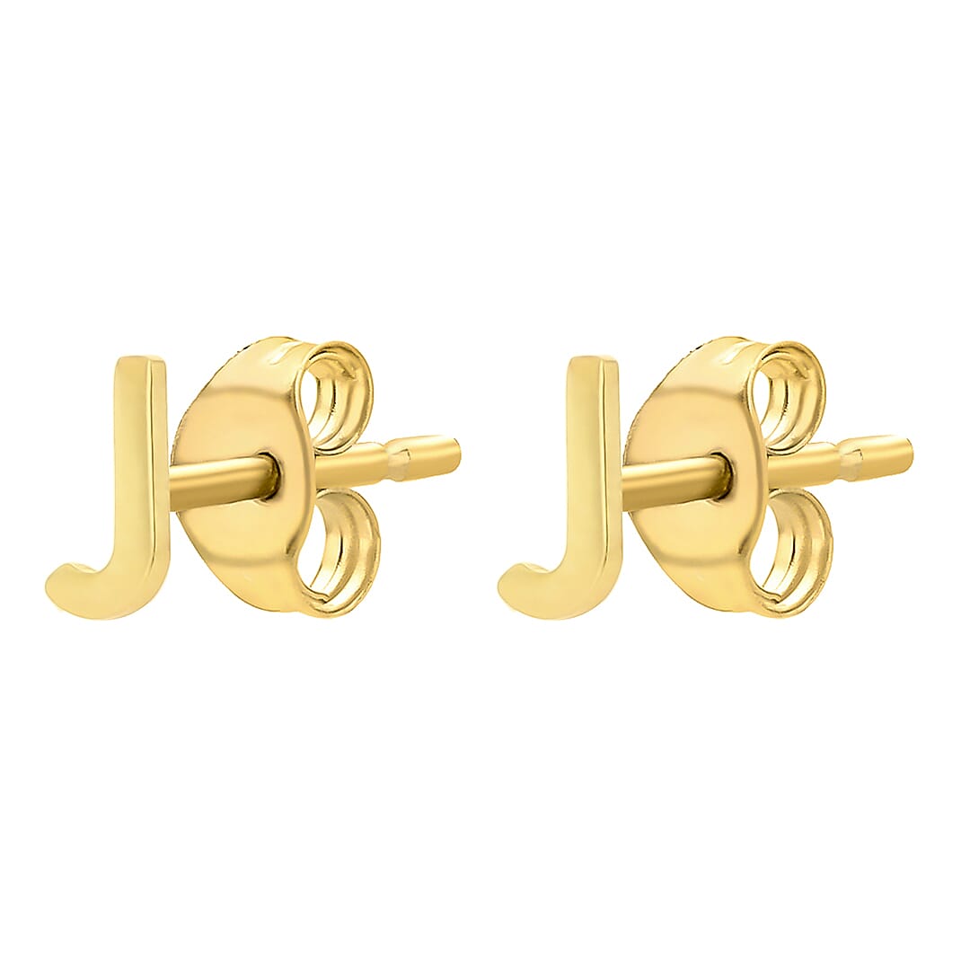 9K Yellow Gold 2.5mm X 5mm 'J' Initial Stud Earrings