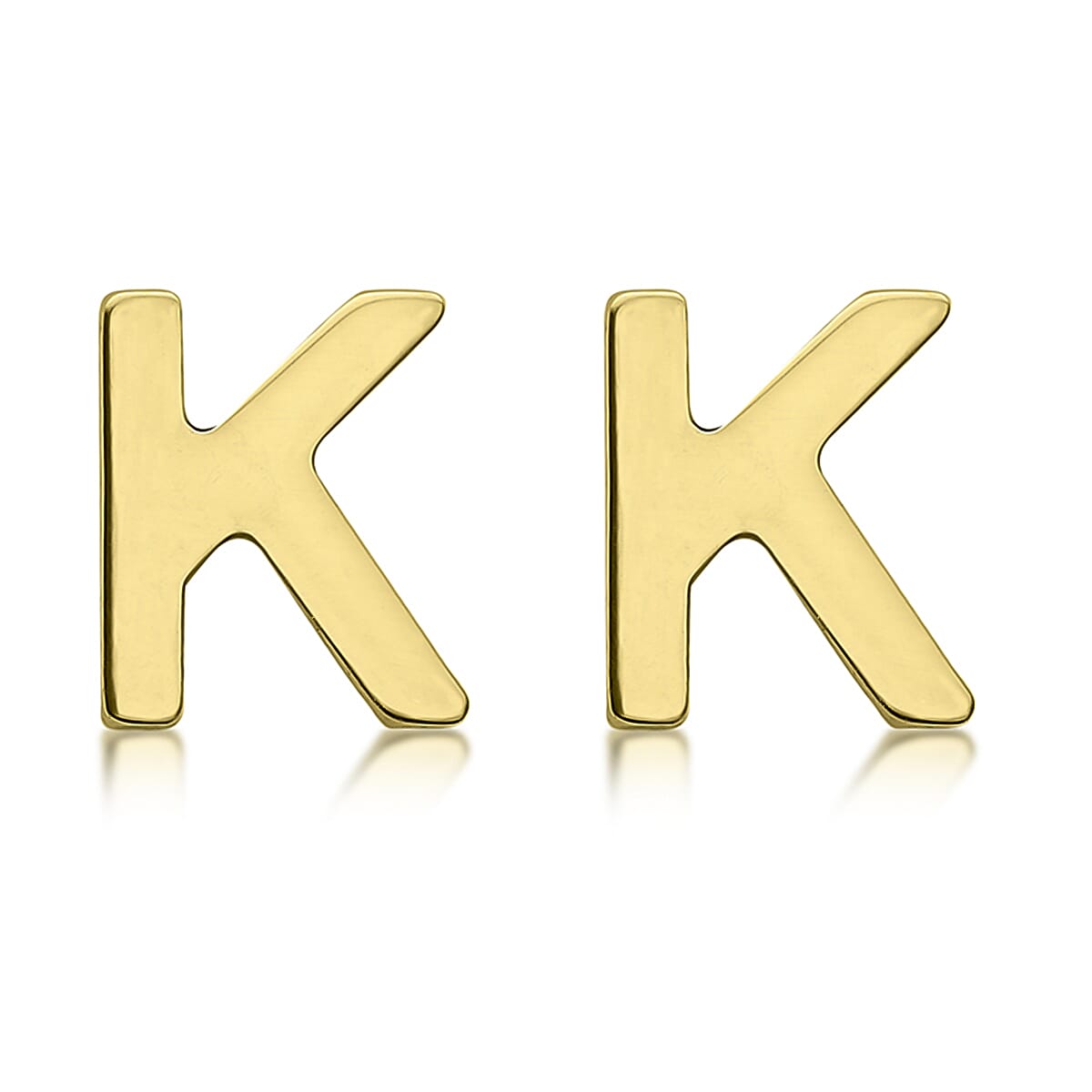 9K Yellow Gold 4mm X 5mm 'K' Initial Stud Earrings