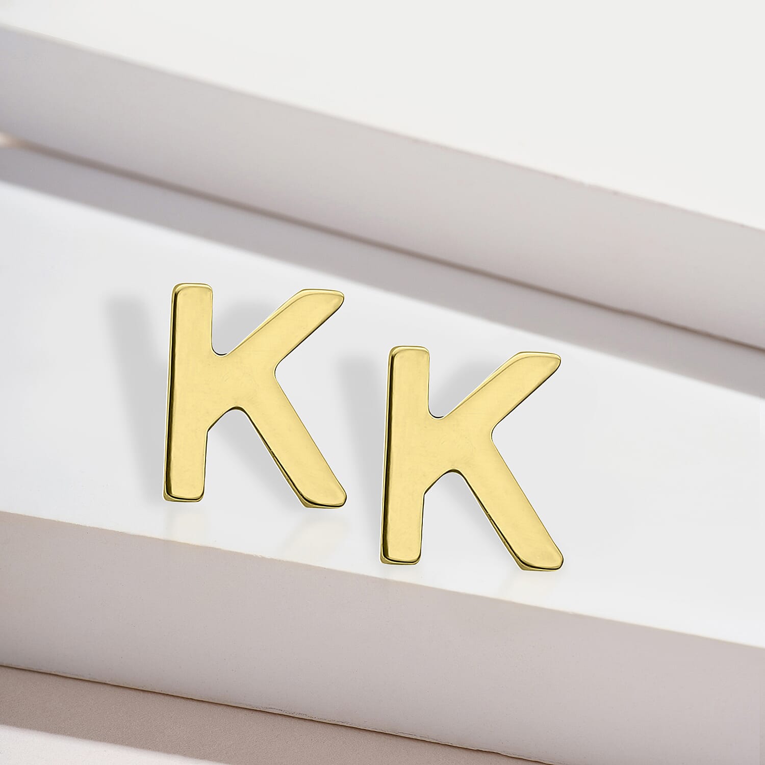 9K Yellow Gold 4mm X 5mm 'K' Initial Stud Earrings