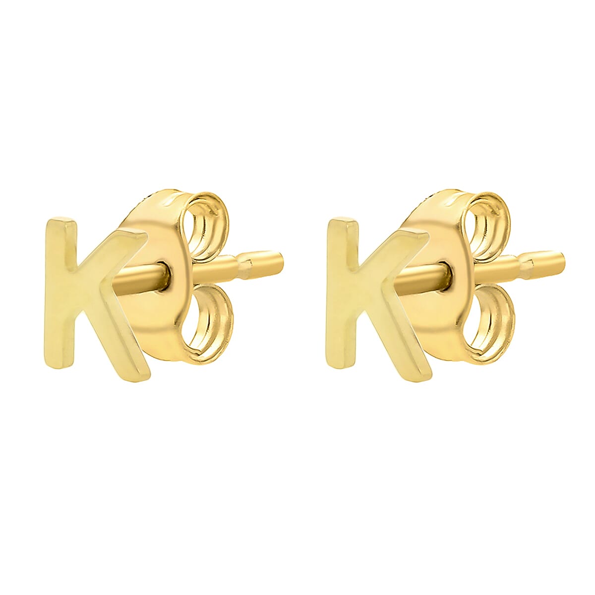 9K Yellow Gold 4mm X 5mm 'K' Initial Stud Earrings