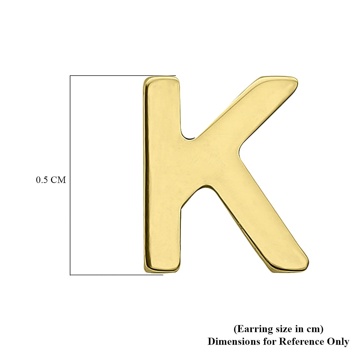 9K Yellow Gold 4mm X 5mm 'K' Initial Stud Earrings