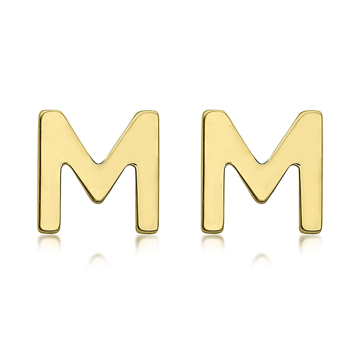 9K Yellow Gold 5mm X 5mm 'M' Initial Stud Earrings