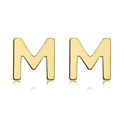 9K Yellow Gold 5mm X 5mm 'M' Initial Stud Earrings
