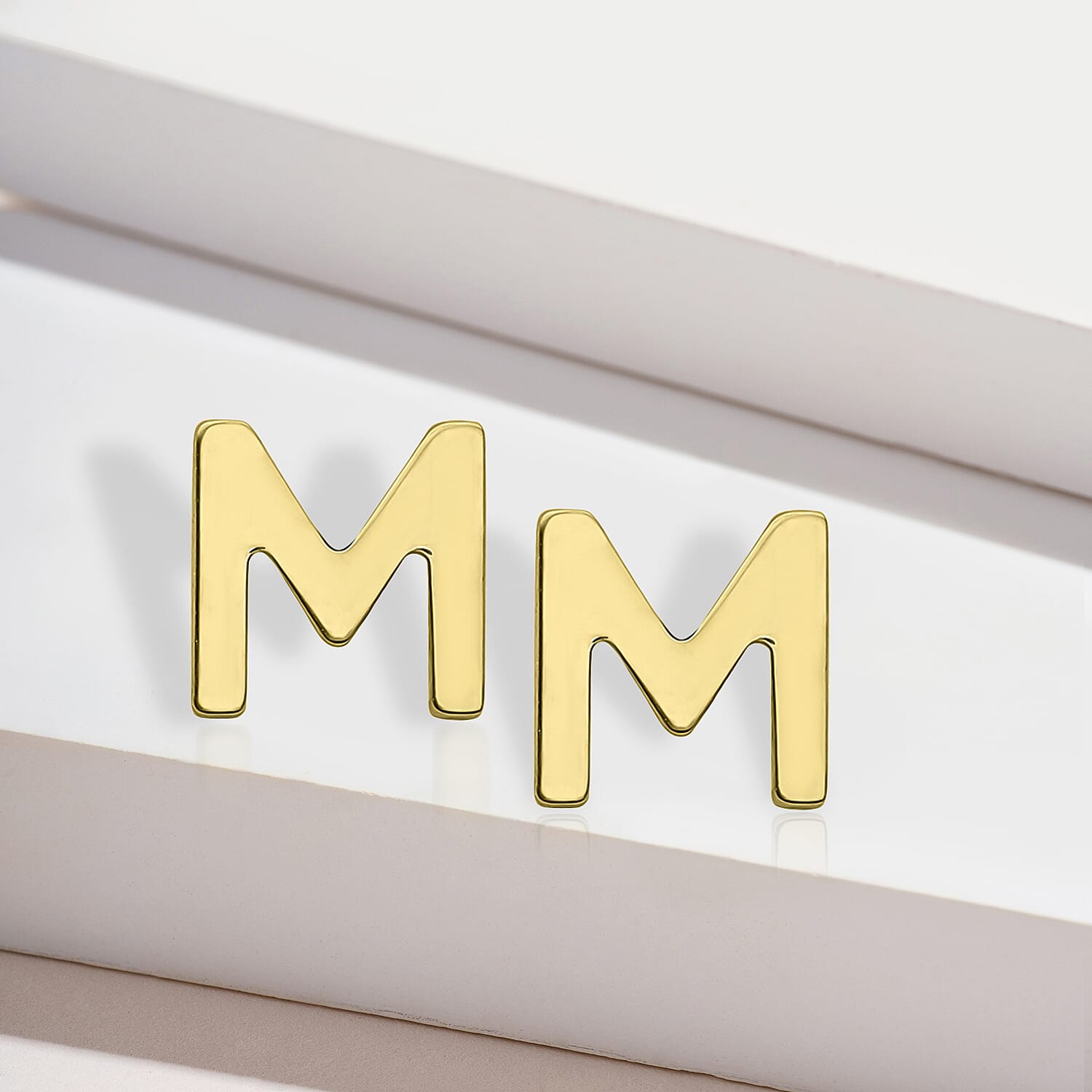 9K Yellow Gold 5mm X 5mm 'M' Initial Stud Earrings