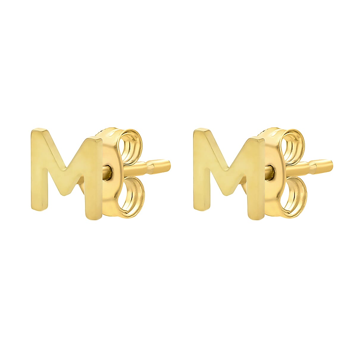 9K Yellow Gold 5mm X 5mm 'M' Initial Stud Earrings