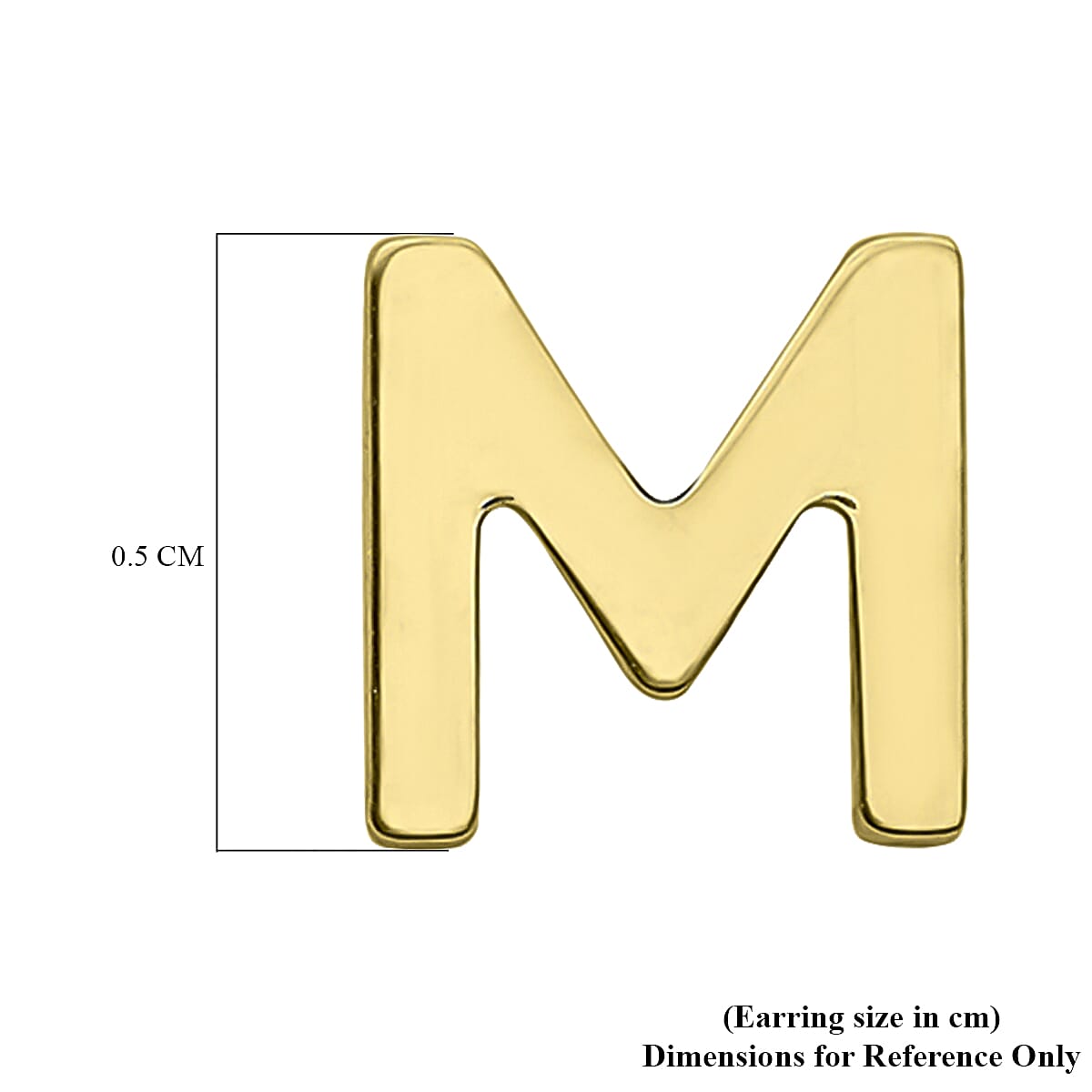 9K Yellow Gold 5mm X 5mm 'M' Initial Stud Earrings