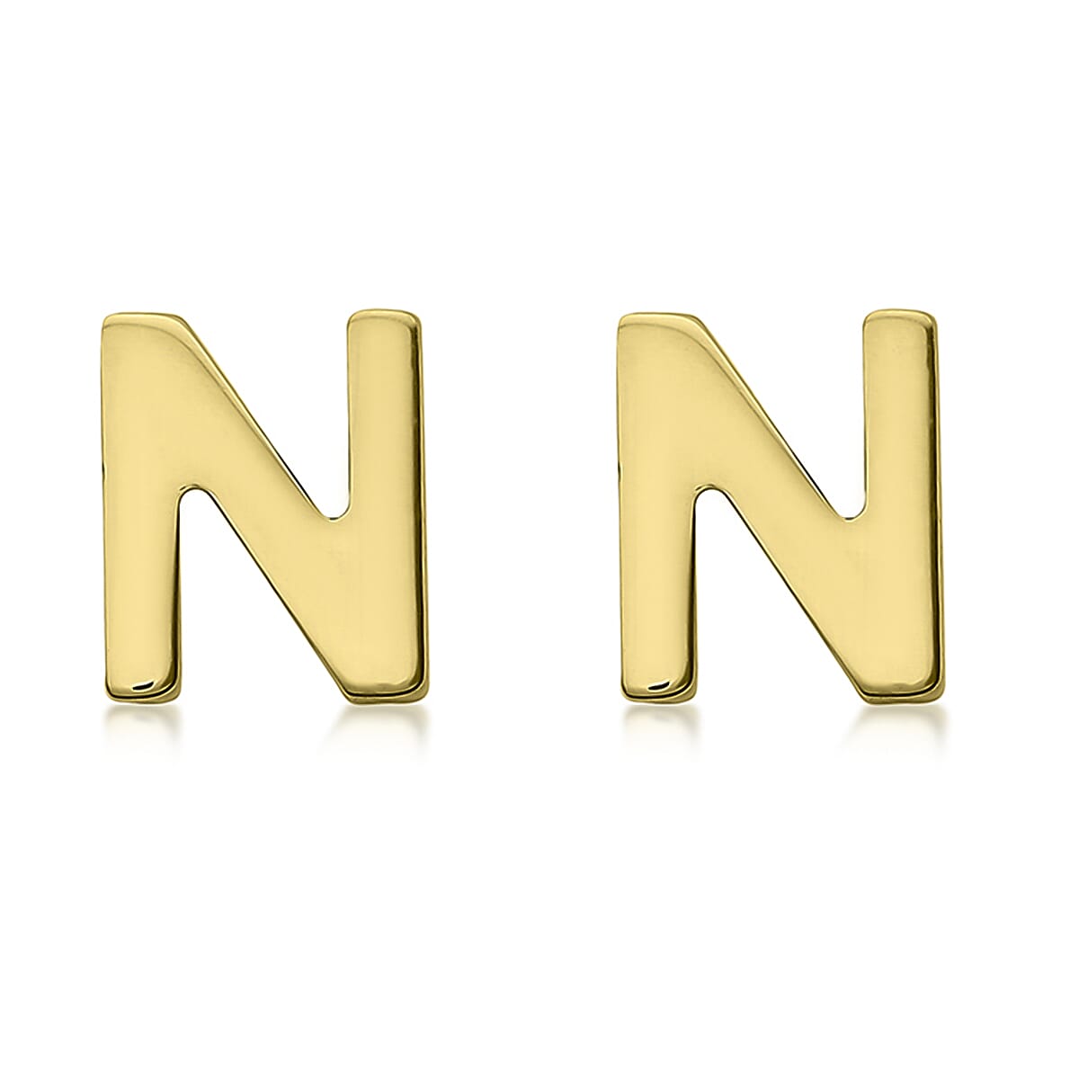 9K Yellow Gold 4mm X 5mm 'N' Initial Stud Earrings