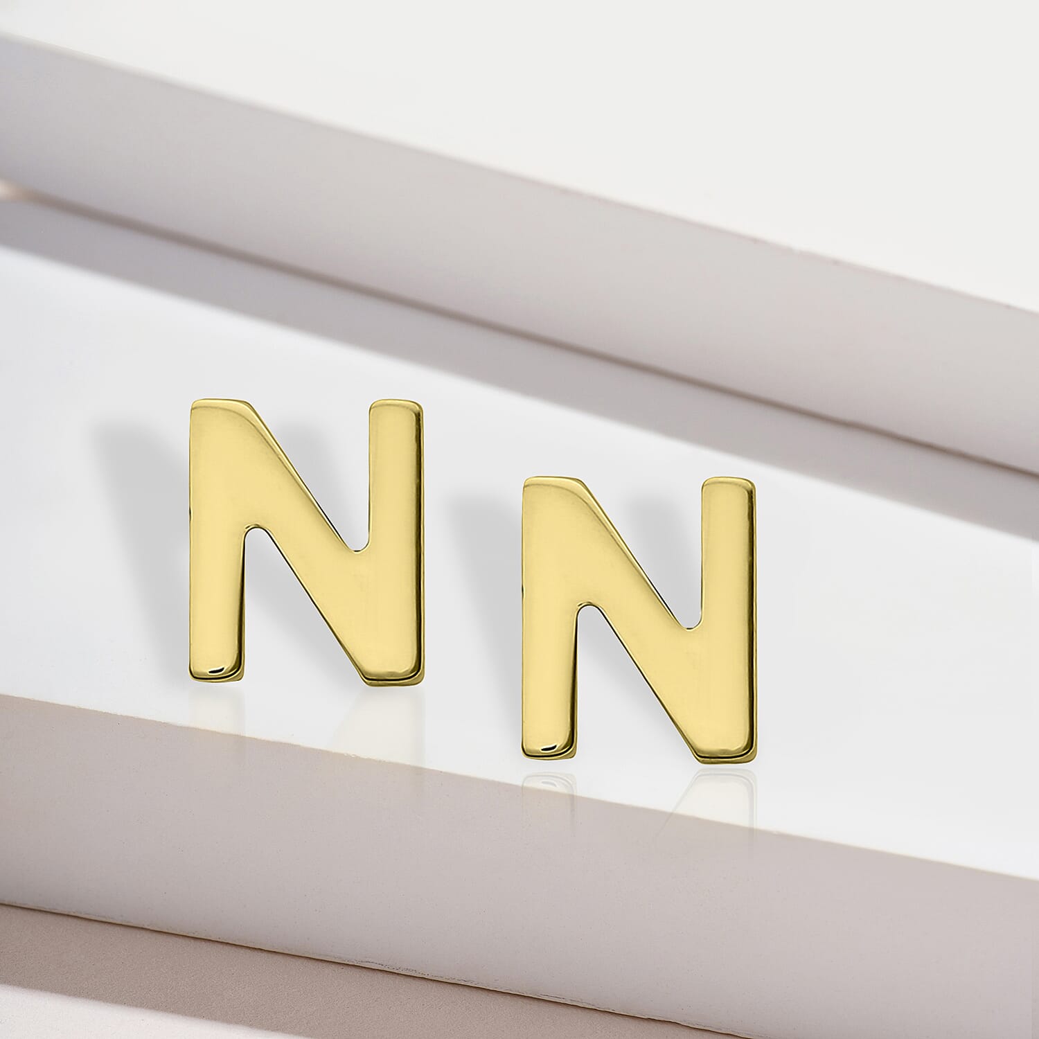 9K Yellow Gold 4mm X 5mm 'N' Initial Stud Earrings