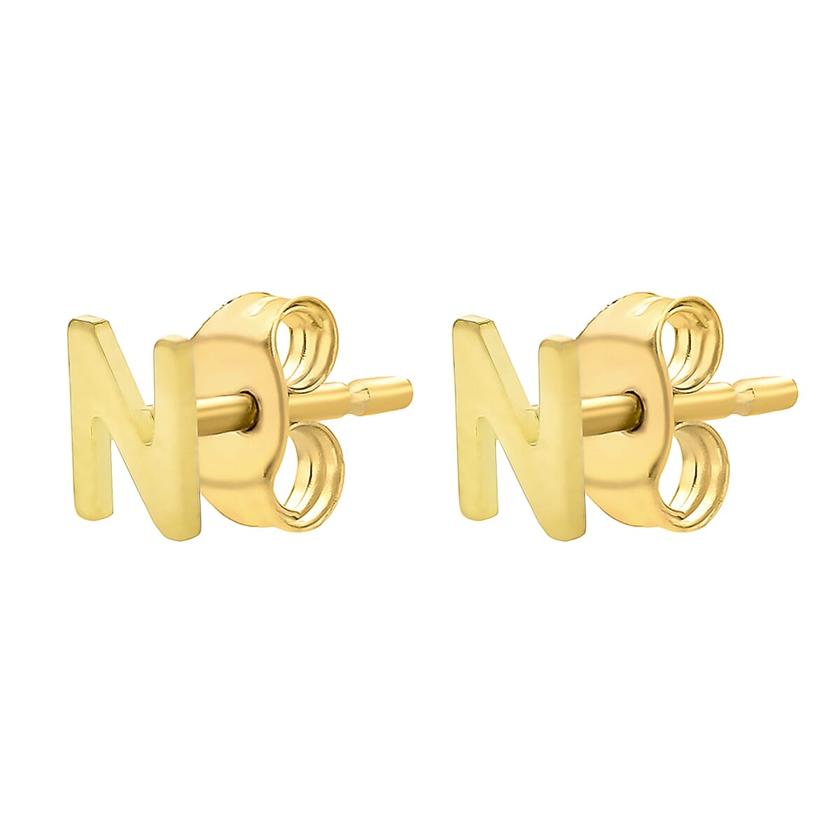9K Yellow Gold 4mm X 5mm 'N' Initial Stud Earrings