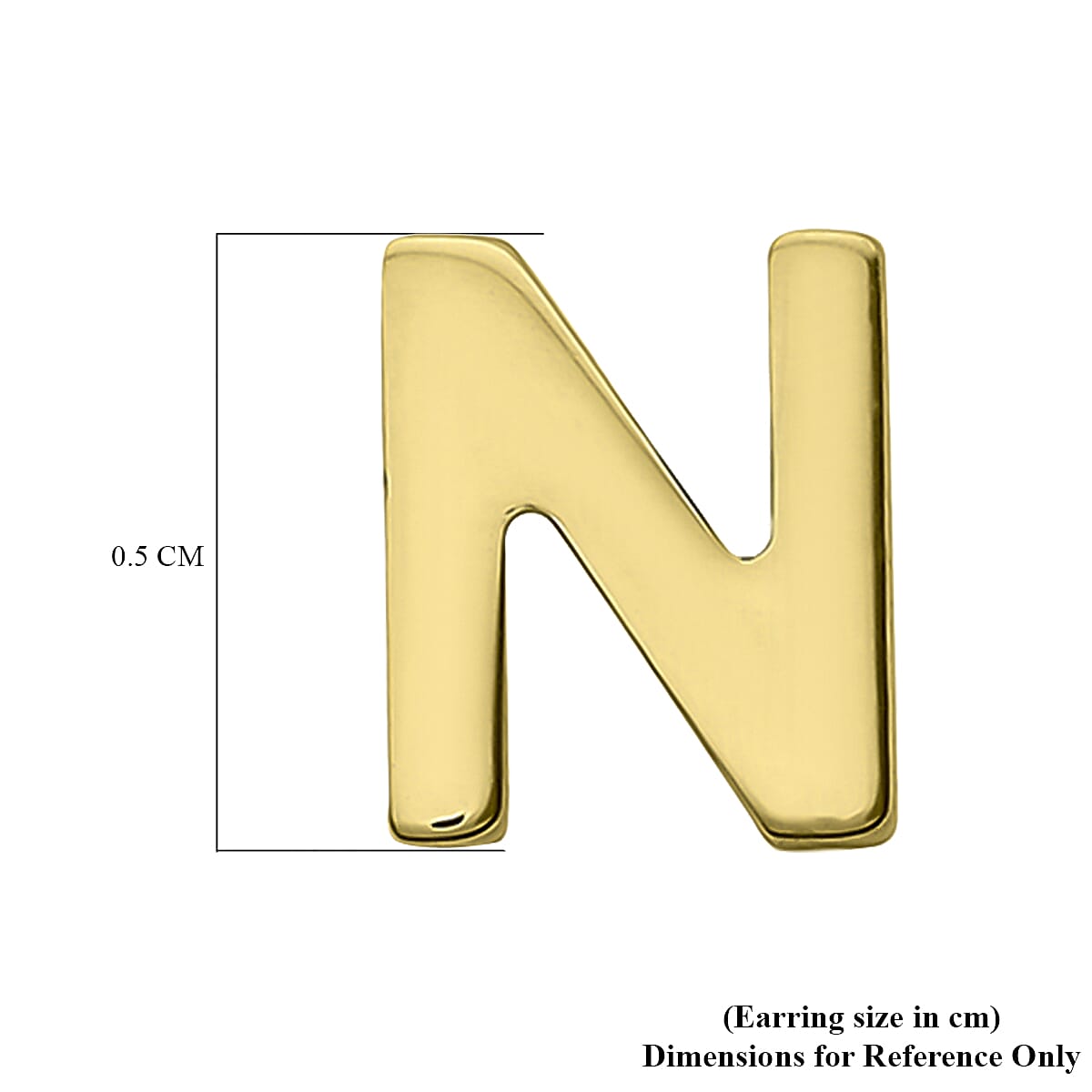 9K Yellow Gold 4mm X 5mm 'N' Initial Stud Earrings