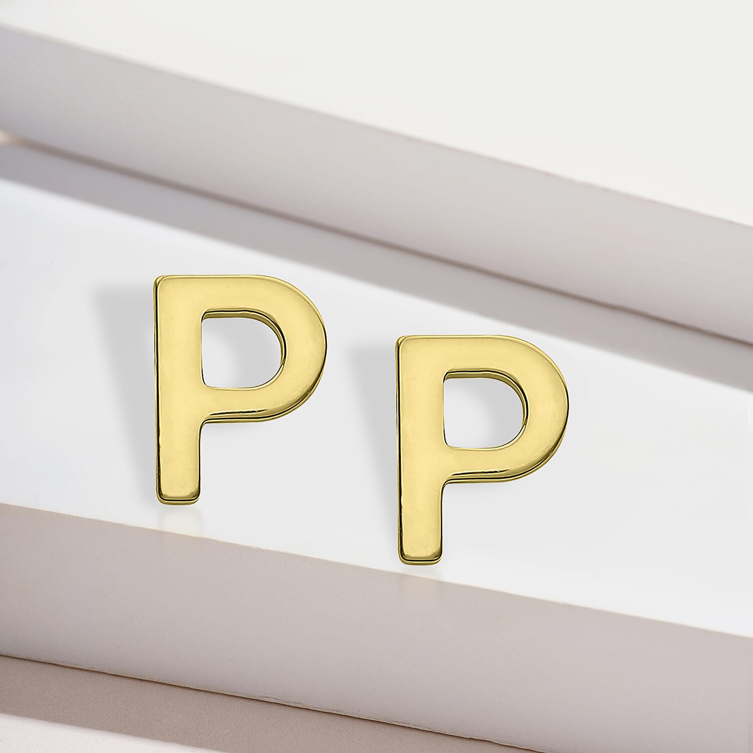 9K Yellow Gold 3.5mm X 5mm 'P' Initial Stud Earrings