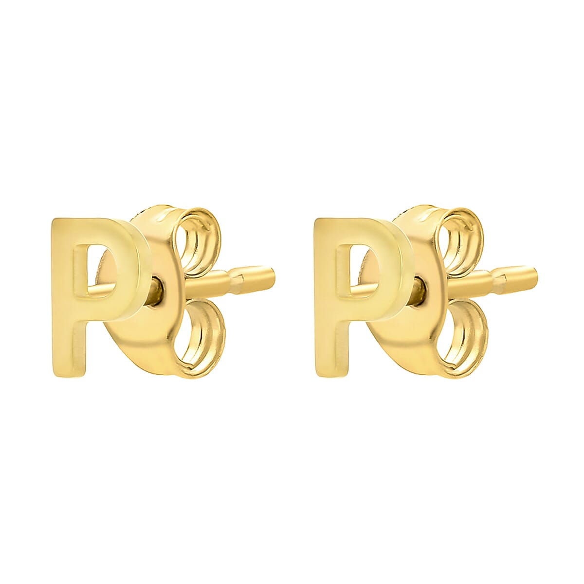 9K Yellow Gold 3.5mm X 5mm 'P' Initial Stud Earrings