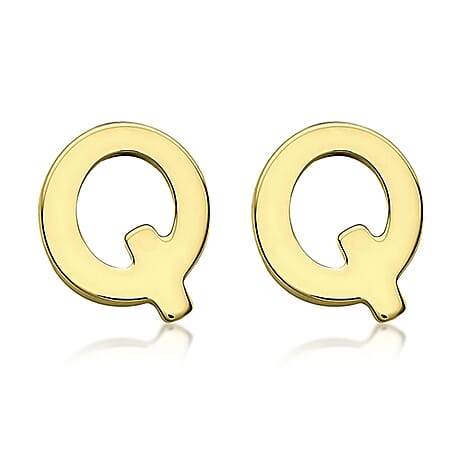 9K Yellow Gold 4.5mm X 5mm 'Q' Initial Stud Earrings