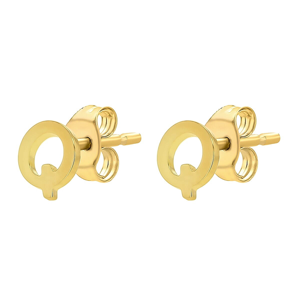 9K Yellow Gold 4.5mm X 5mm 'Q' Initial Stud Earrings