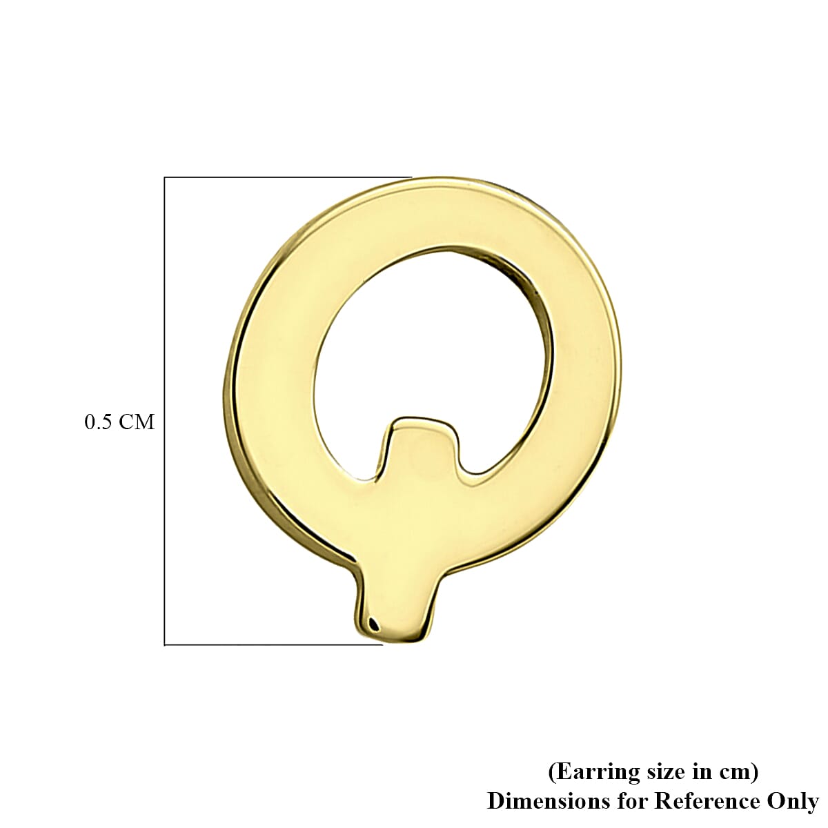 9K Yellow Gold 4.5mm X 5mm 'Q' Initial Stud Earrings