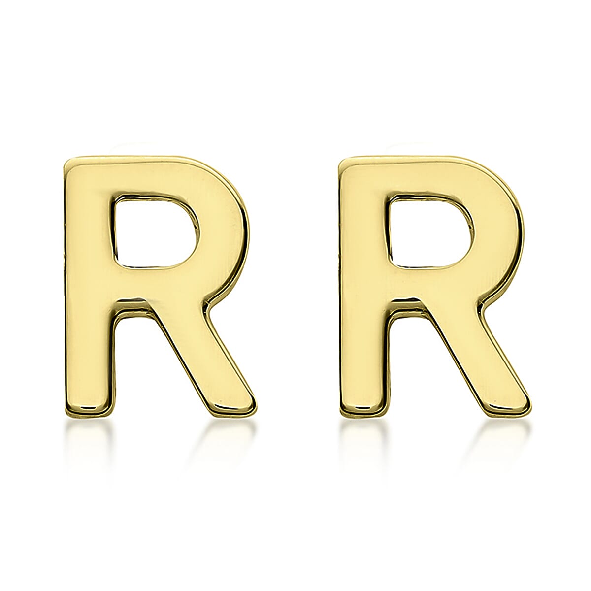 9K Yellow Gold 3.5mm X 5mm 'R' Initial Stud Earrings