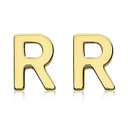 9K Yellow Gold 3.5mm X 5mm 'R' Initial Stud Earrings
