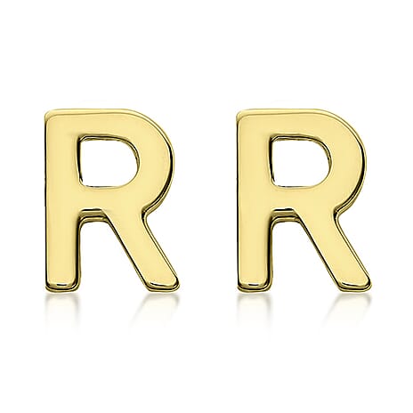 9K Yellow Gold 3.5mm X 5mm 'R' Initial Stud Earrings