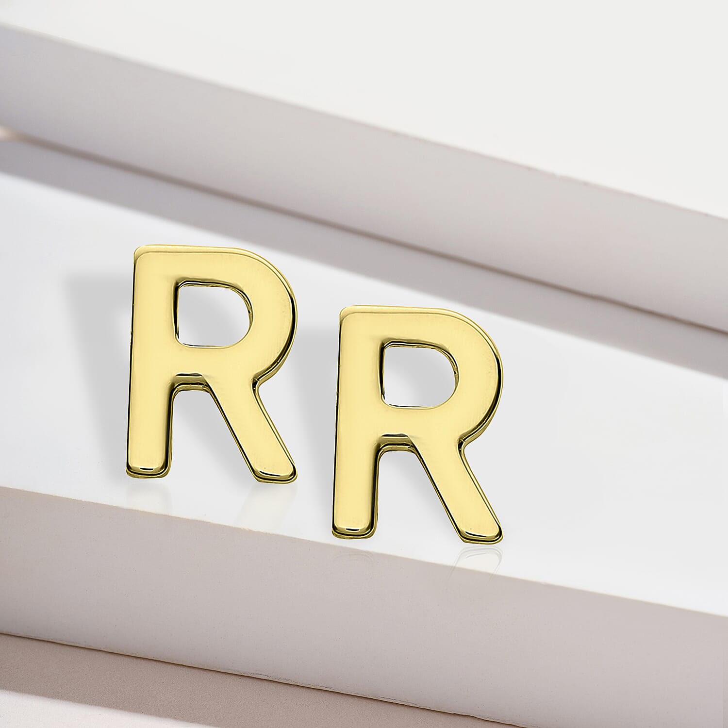 9K Yellow Gold 3.5mm X 5mm 'R' Initial Stud Earrings