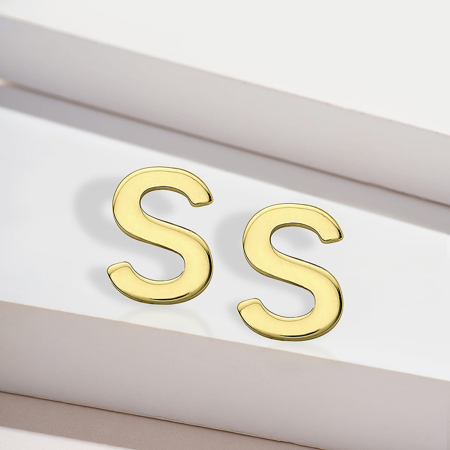 9K Yellow Gold 4mm X 5mm 'S' Initial Stud Earrings