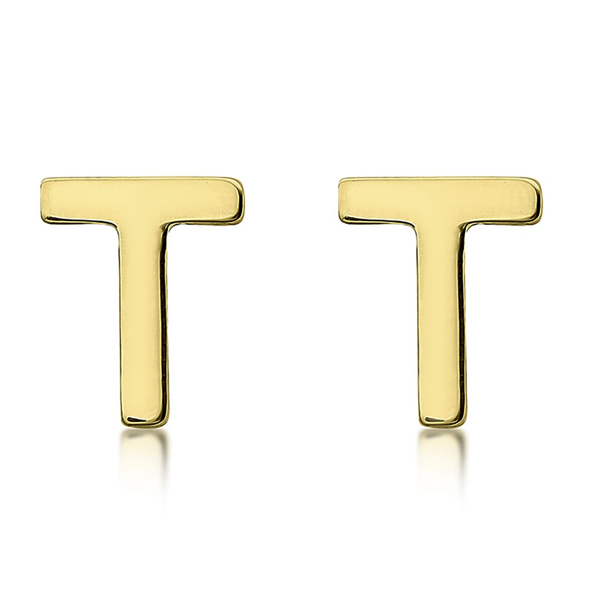 9K Yellow Gold 4mm X 5mm 'T' Initial Stud Earrings