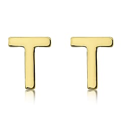 9K Yellow Gold 4mm X 5mm 'T' Initial Stud Earrings