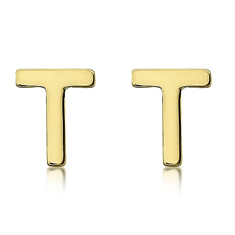 9K Yellow Gold 4mm X 5mm 'T' Initial Stud Earrings