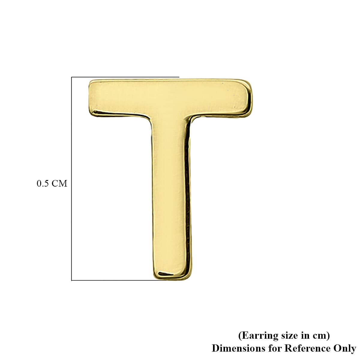 9K Yellow Gold 4mm X 5mm 'T' Initial Stud Earrings
