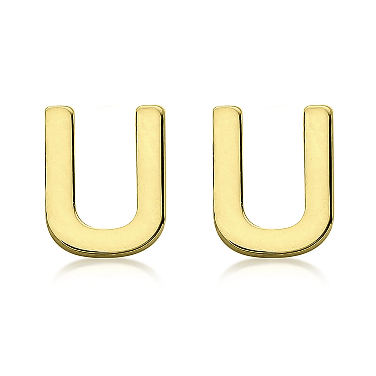 9K Yellow Gold 4mm X 5mm 'U' Initial Stud Earrings
