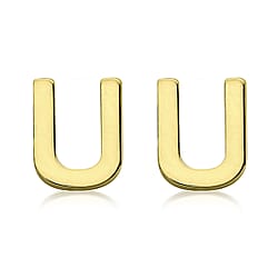 9K Yellow Gold 4mm X 5mm 'U' Initial Stud Earrings